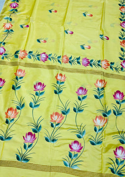 Katan Silk Saree with Hand Brush Painting