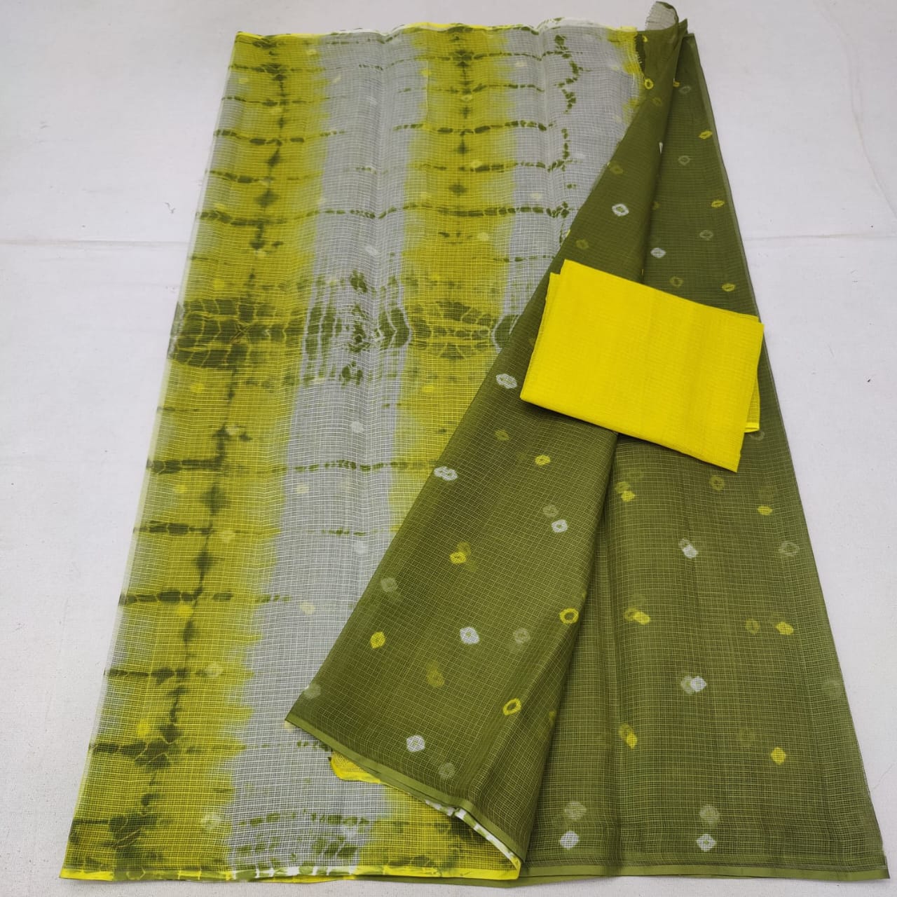 Kota Doria Pure Cotton Saree with Shibori/Batik/Bandhej Dye