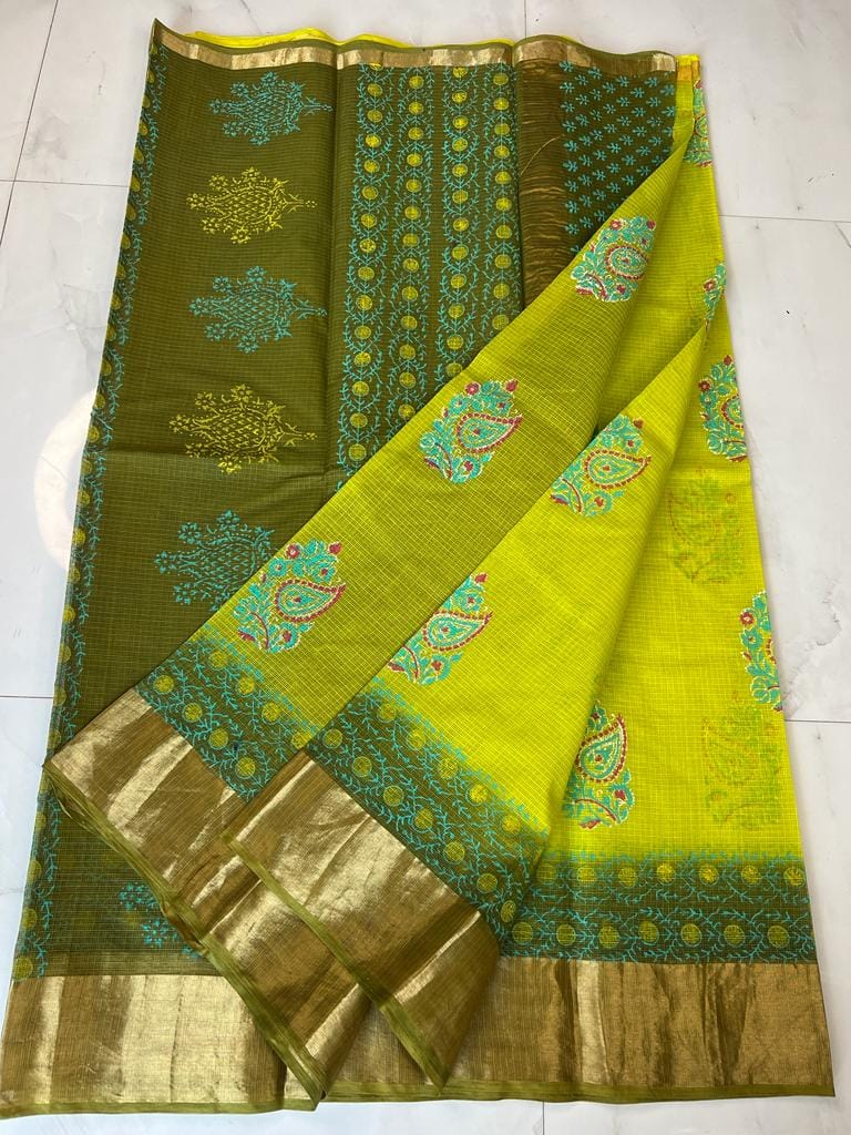 Kota Doria Pure Cotton Hand Block Printed Saree