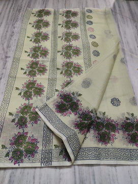 Kota Doria Hand Block Print Saree