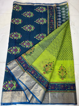 Kota Doria Pure Cotton Hand Block Printed Saree