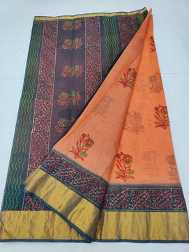 Kota Doria Hand Block Print Saree