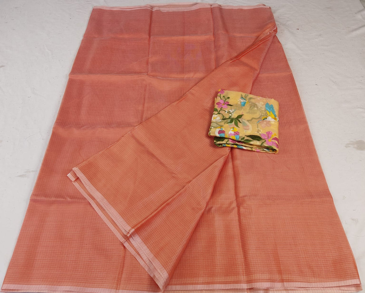 Premium Kota Doria Soft Silk Plain Saree with Embroidery
