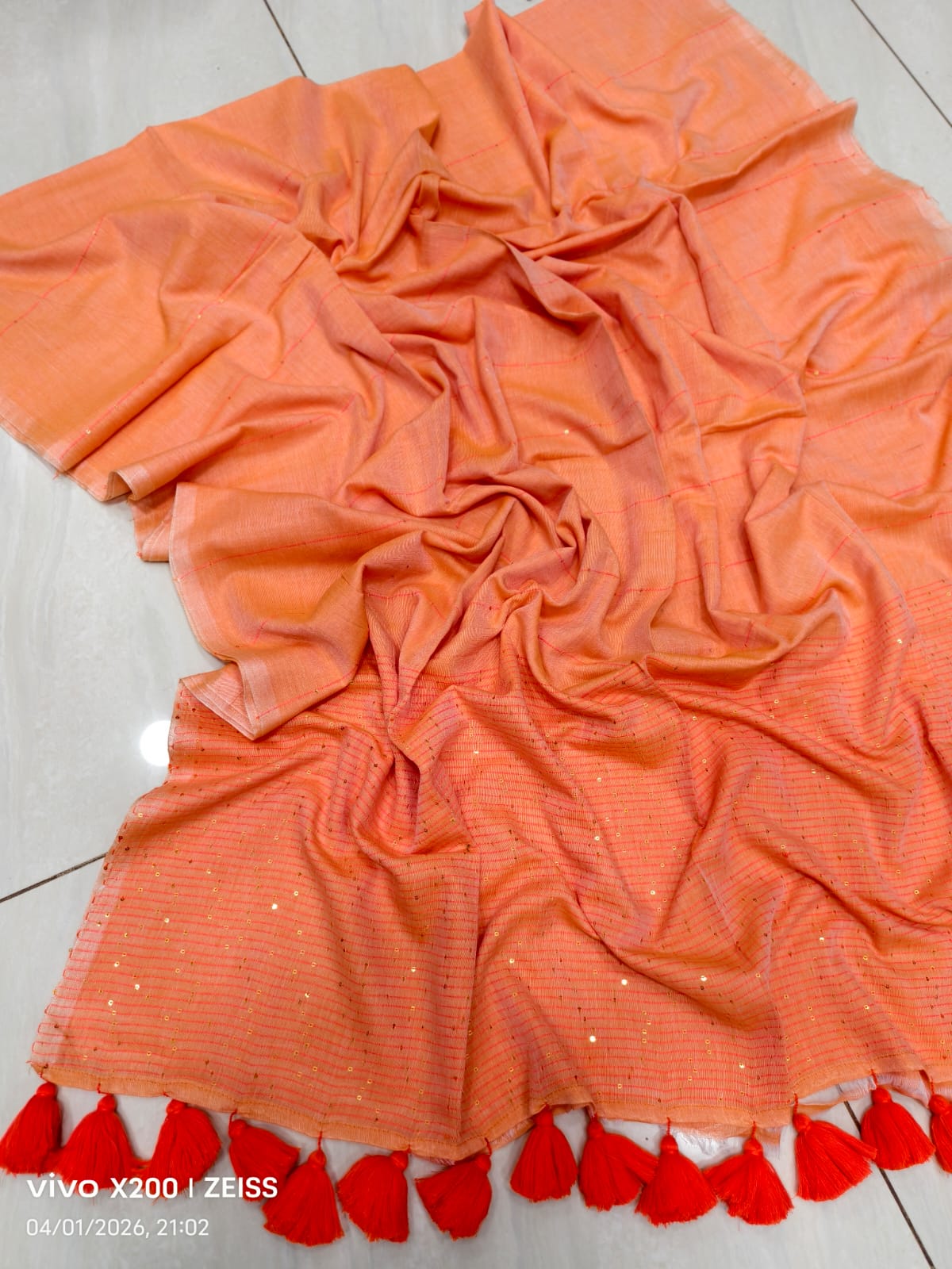 Handloom Sequins Cotton Saree with Zari Border