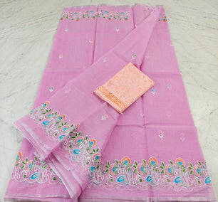 Kota Doria Mix Cotton Saree with Computerized Embroidery