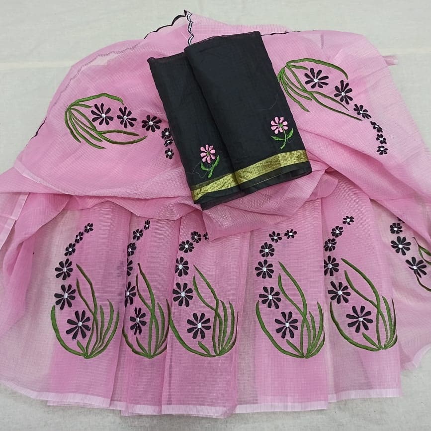 Kota Cotton Embroidery Work Saree