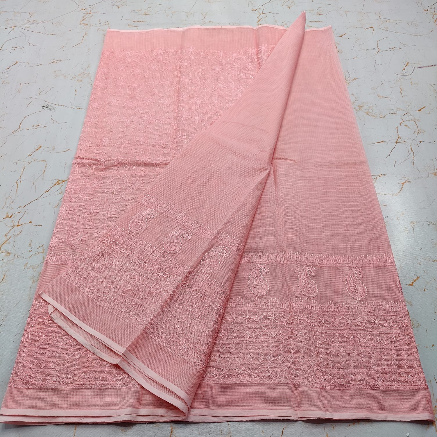 Kota Doria Pure Cotton Self Embroidery Saree