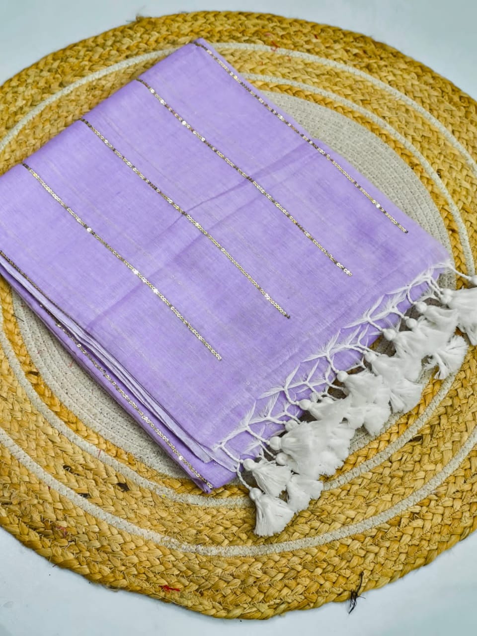 Pure Mulmul Cotton Sequin Chain Saree