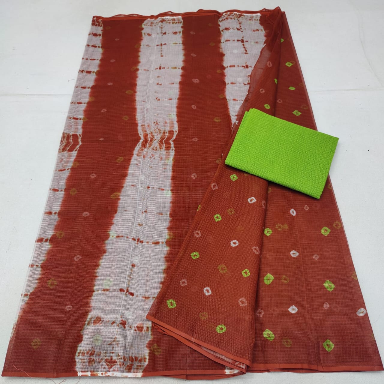 Kota Doria Pure Cotton Saree with Shibori/Batik/Bandhej Dye