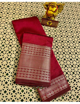 Maheshwari Silk Saree with Silver Zari Weaving Border