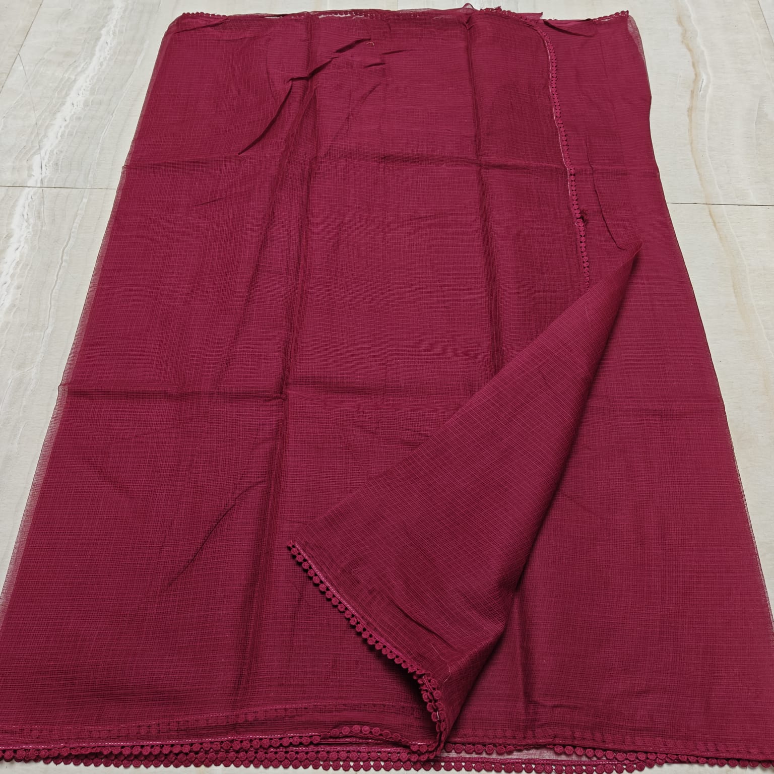 Kota Doria Saree with Crochet Lace