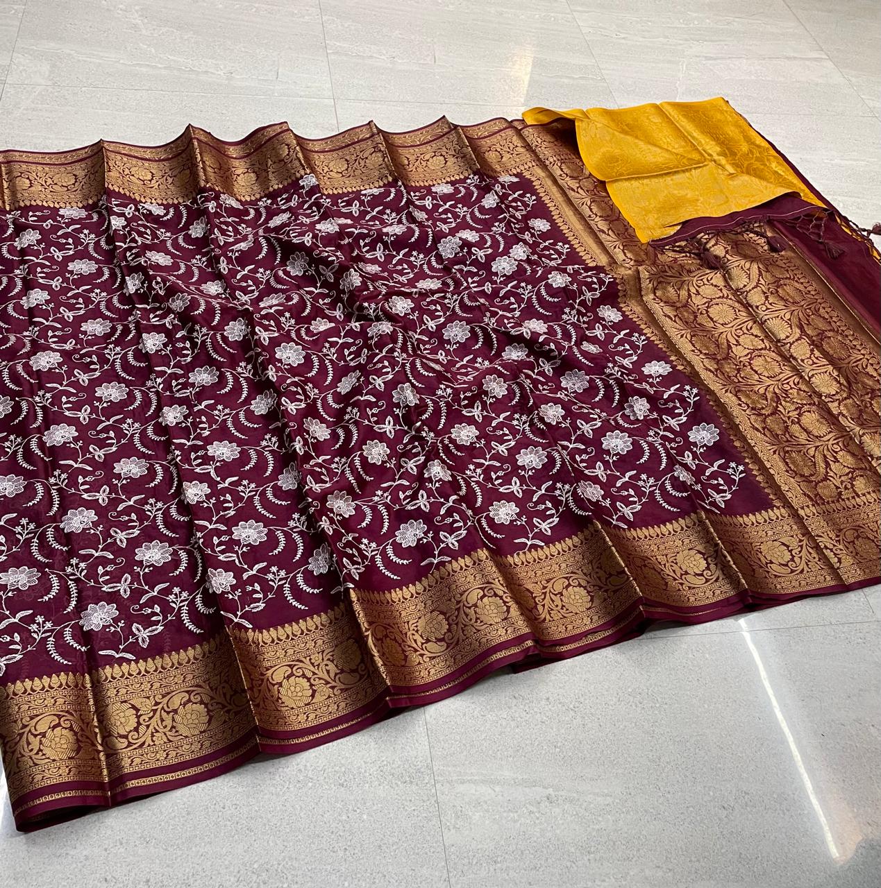 Wam Silk Embroidery Work Saree