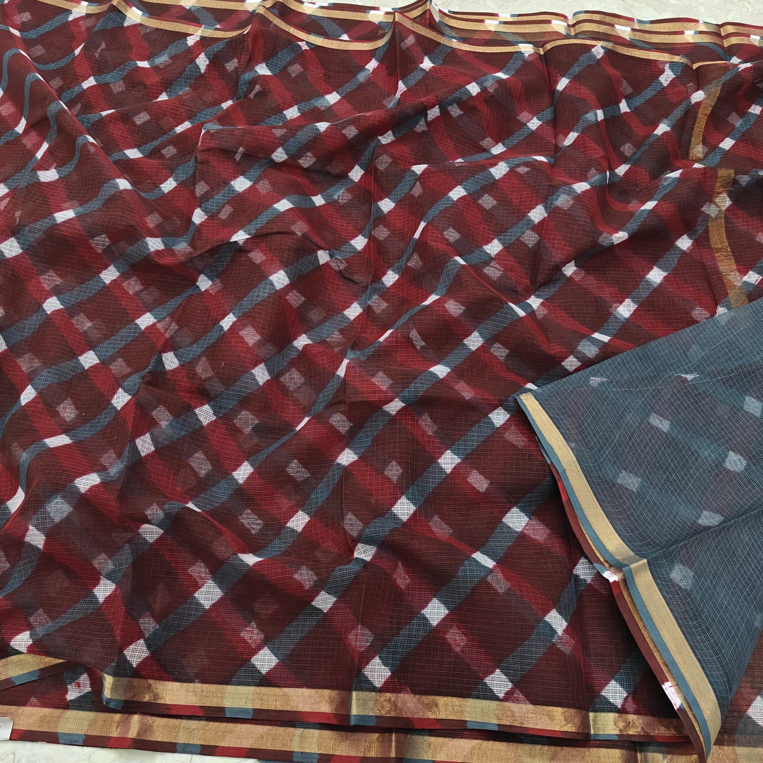 Kota Doria Pure Cotton Hand Tie & Dye Leheriya Saree