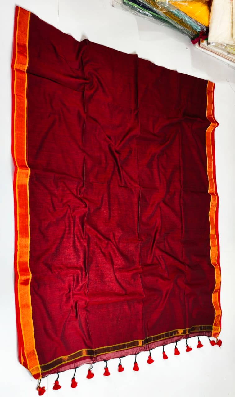 Mulmul Cotton Copper Zari Border Saree