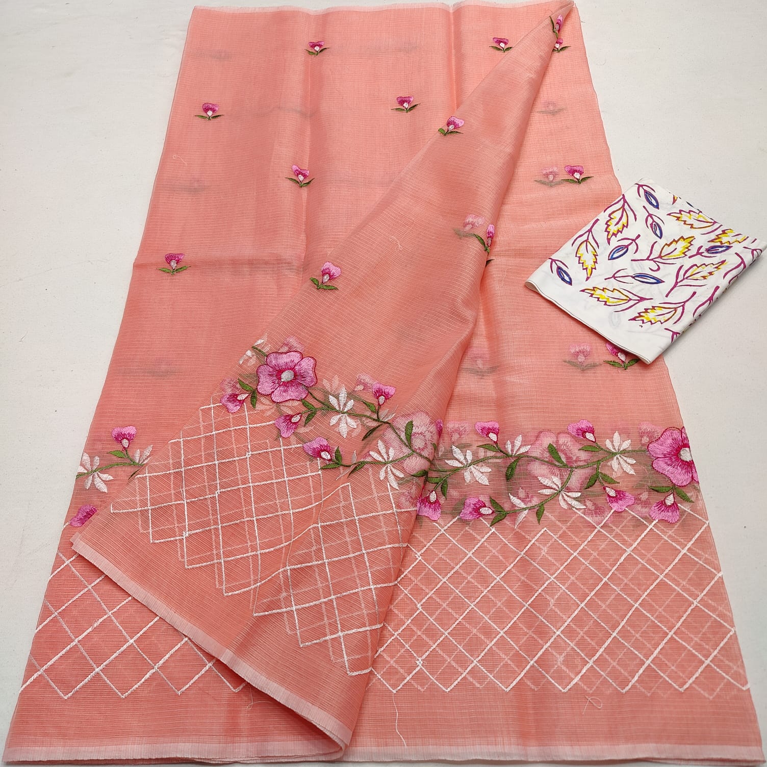Kota Doria Embroidery Saree