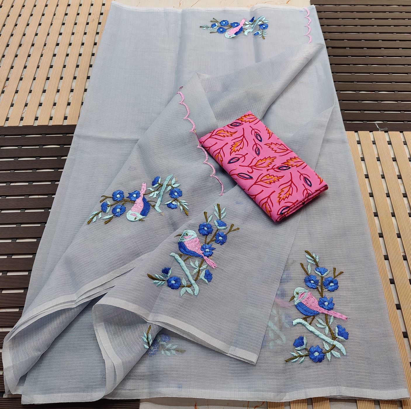 Kota Doria Embroidery Saree
