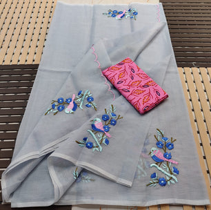 Kota Doria Embroidery Saree