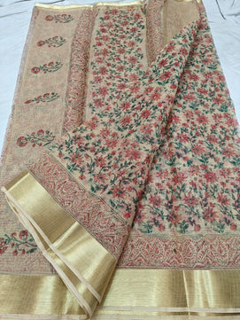 Kota Doria Pure Cotton Hand Dye with Hand Block Print Saree