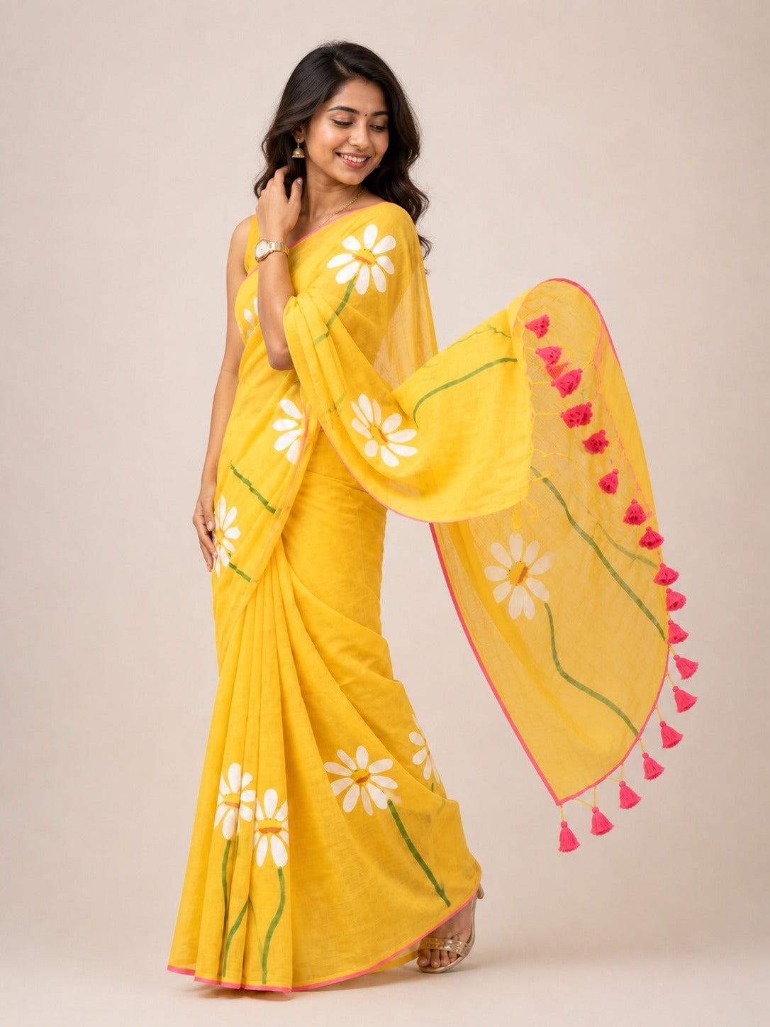 Mulmul Cotton Handprint Saree