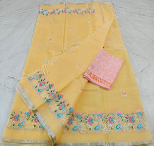 Kota Doria Mix Cotton Saree with Computerized Embroidery