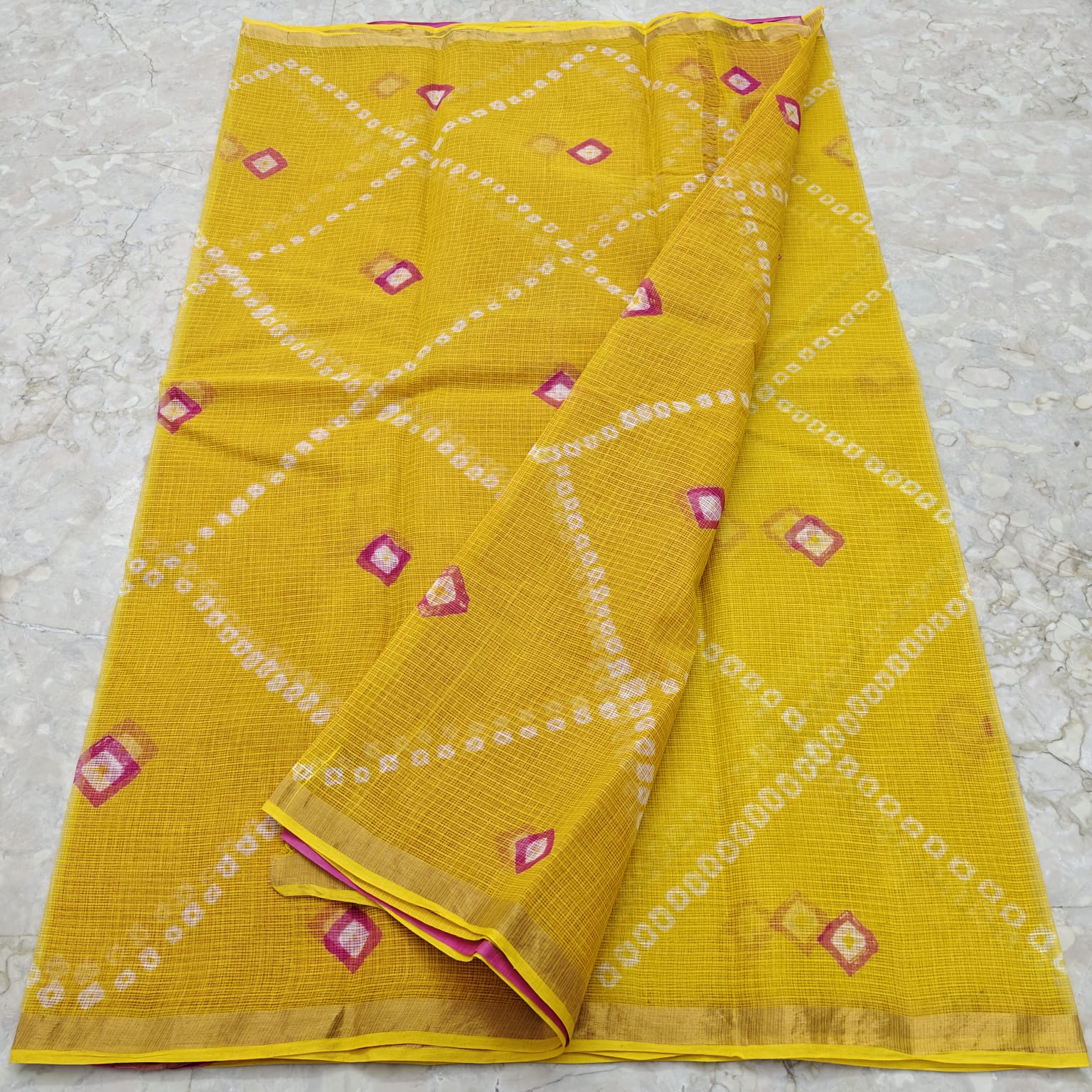 Kota Doria Pure Cotton Hand Bandhej Saree