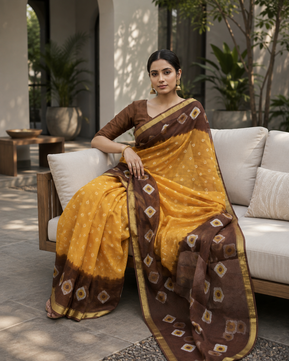 Pure Cotton Kota Doria Hand Shibori Bandhej Saree