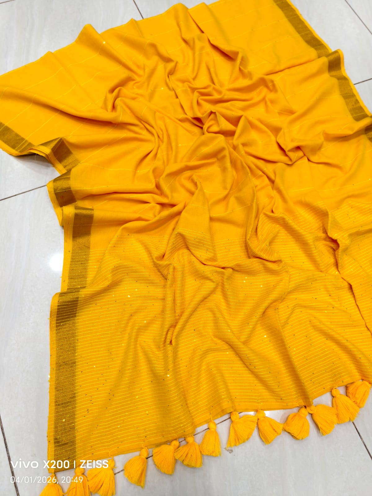 Handloom Sequins Cotton Saree with Zari Border