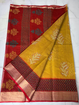 Kota Doria Pure Cotton Hand Block Printed Saree