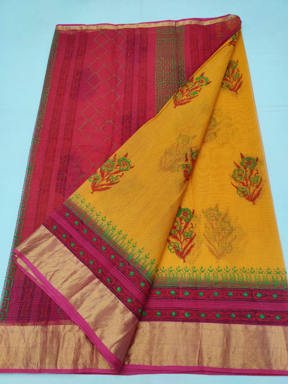 Kota Doria Hand Block Print Saree