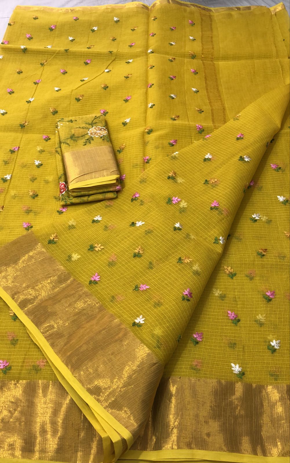 Pure Kota Doria Cotton Embroidery Saree