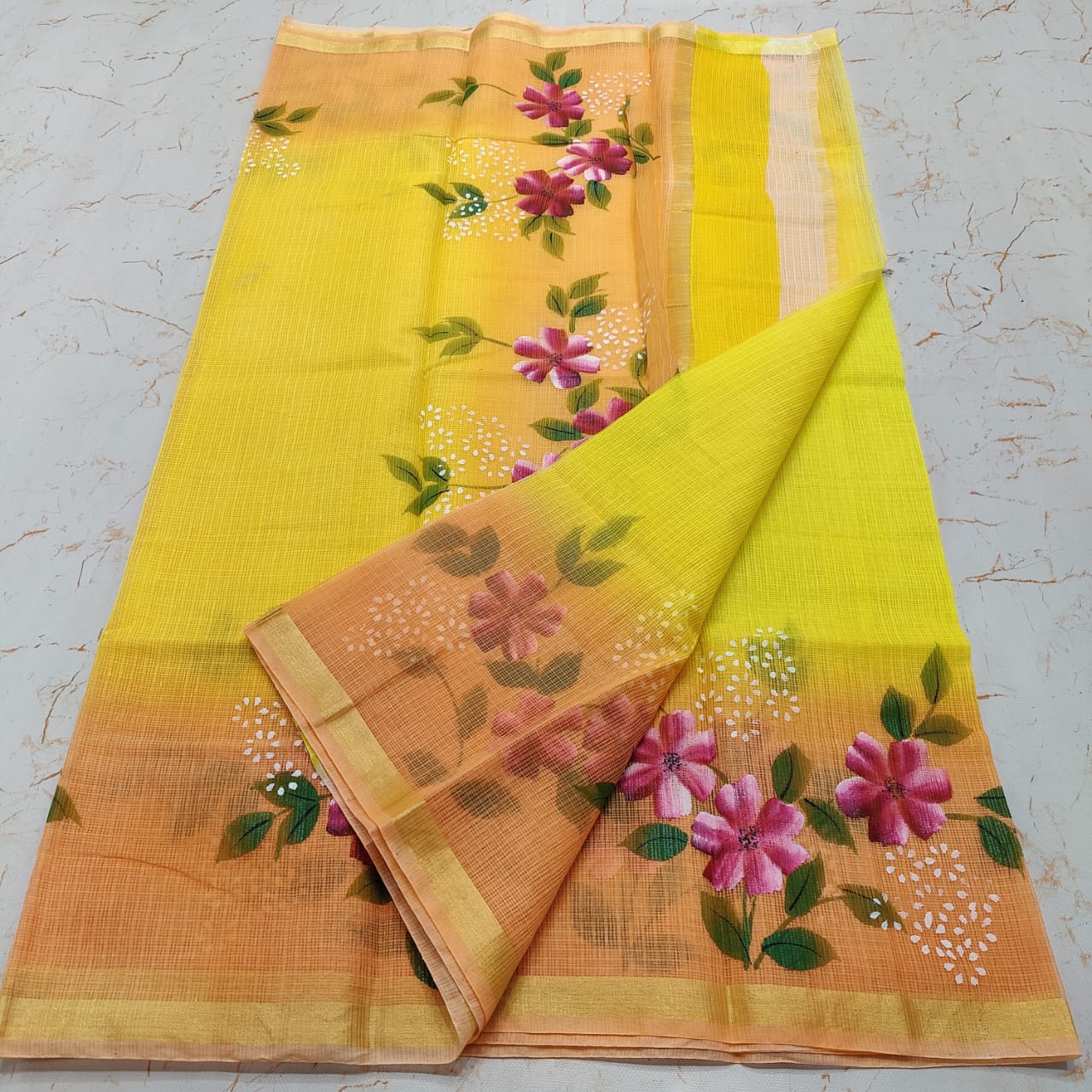 Kota Doria Hand Painted Saree
