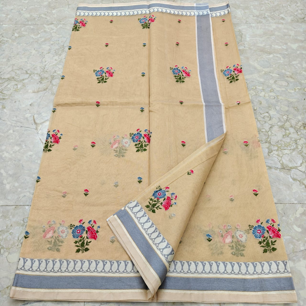 Supernet Kota Saree with Embroidery Work