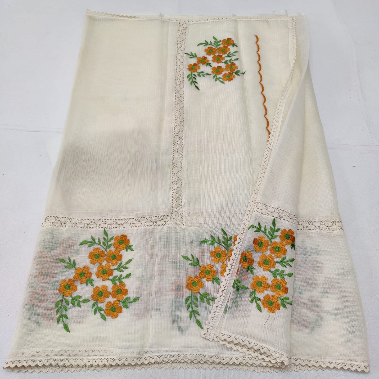 Kota Doria Crochet Lace Saree