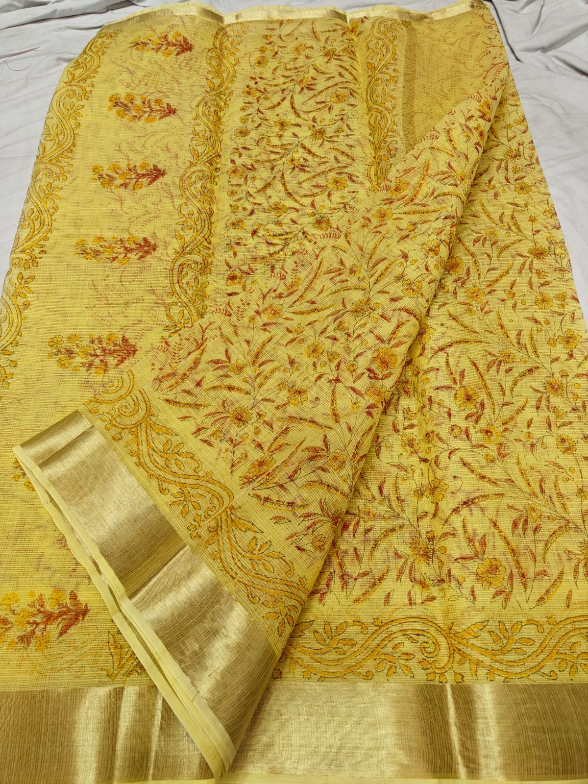 Kota Doria Pure Cotton Hand Dye with Hand Block Print Saree