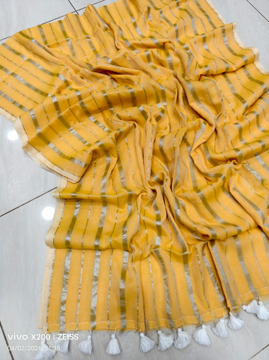 Stripe Mulmul Cotton Saree