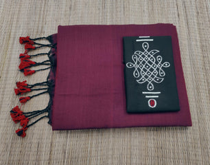 Plain cotton saree with embroidered blouse piece