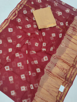 Kota Doria 100% Pure Cotton Hand Batik Bandhej Saree