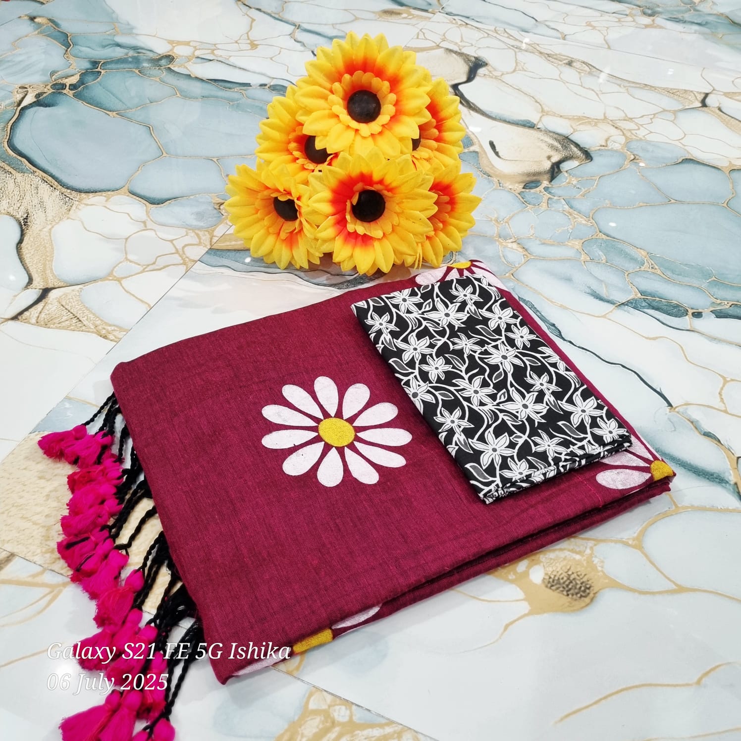 Sunflower Hand Print Saree