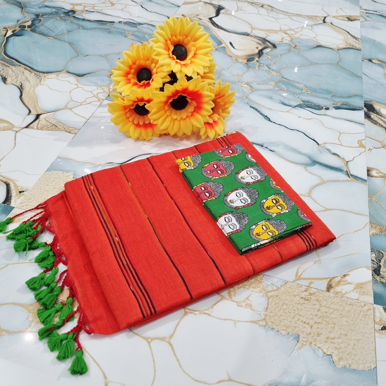 Handwoven Khesh Saree with Kalamkari Blouse Piece