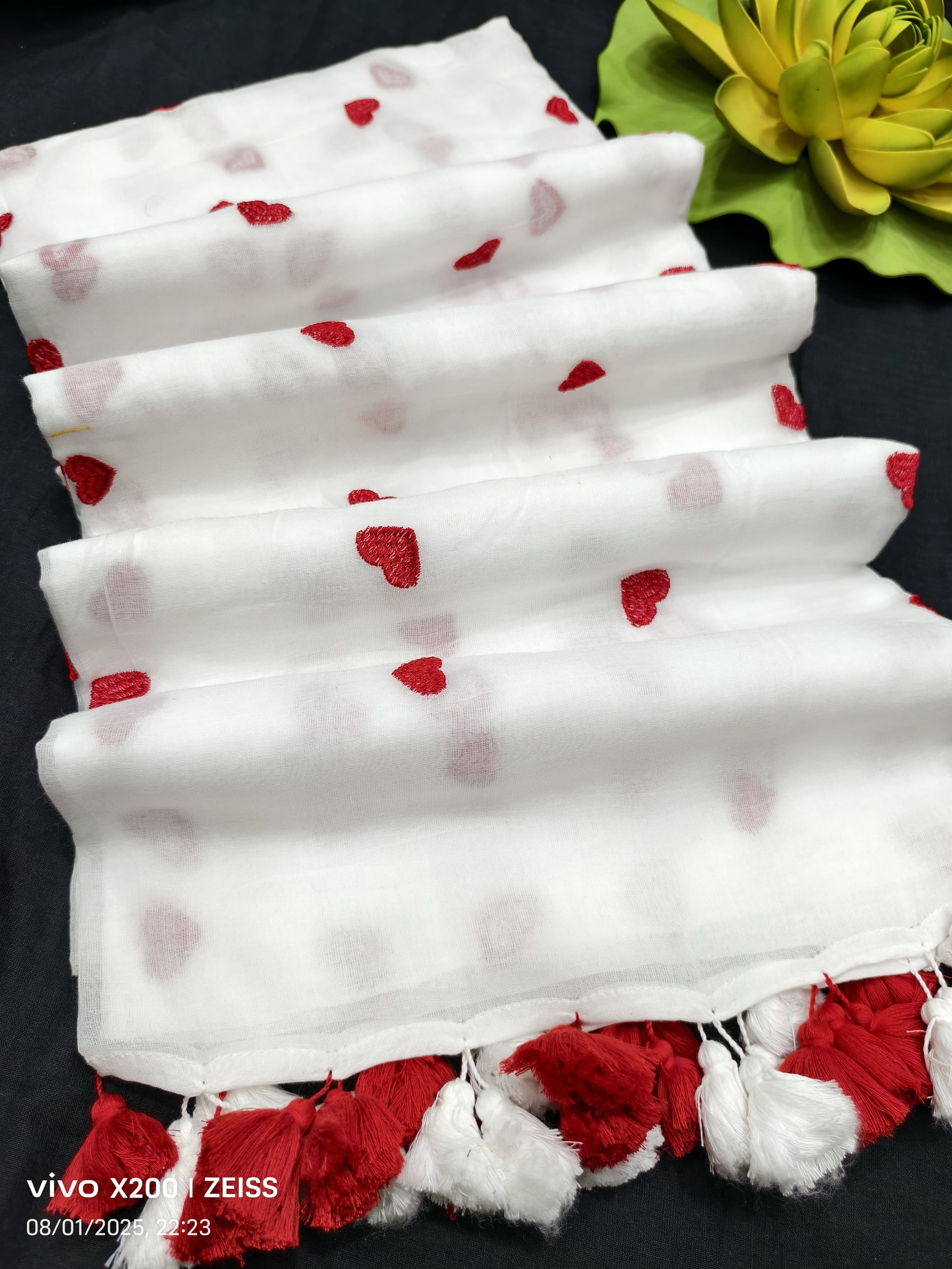 Heart Print Mulmul Cotton Saree