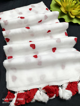 Heart Print Mulmul Cotton Saree