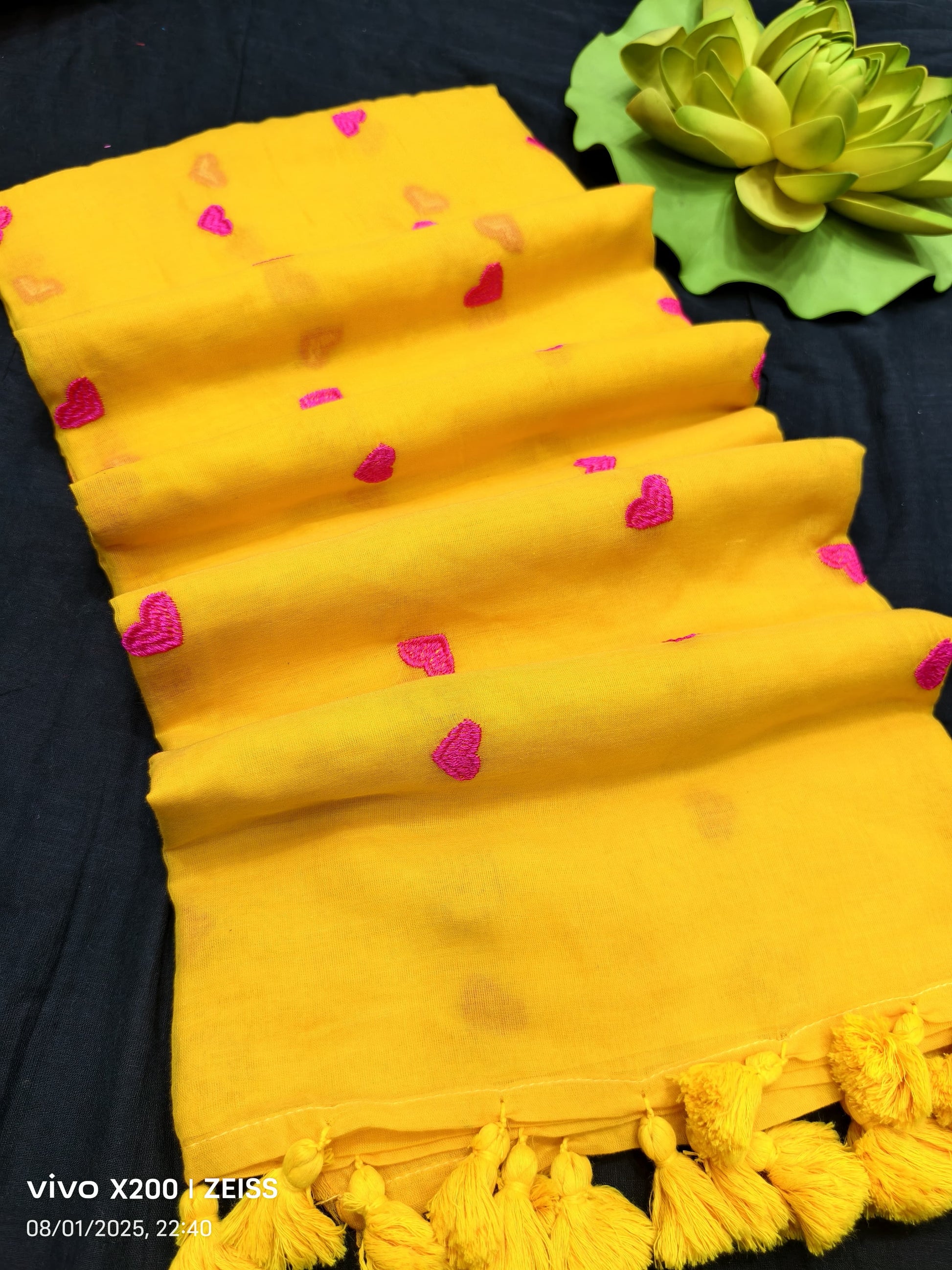 Heart Print Mulmul Cotton Saree