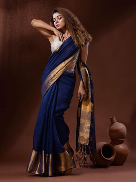 Linen Saree with Copper Zari Border