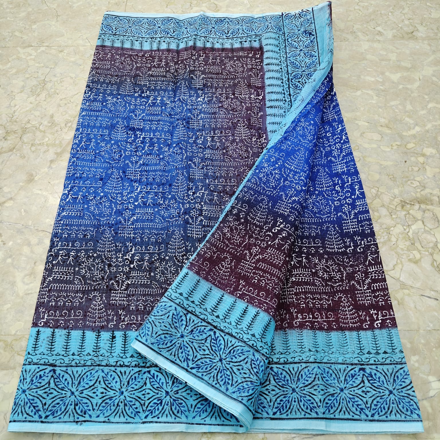 Kota Doria Hand Block Print Saree