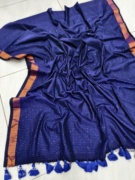 Handloom Sequins Cotton Saree with Zari Border