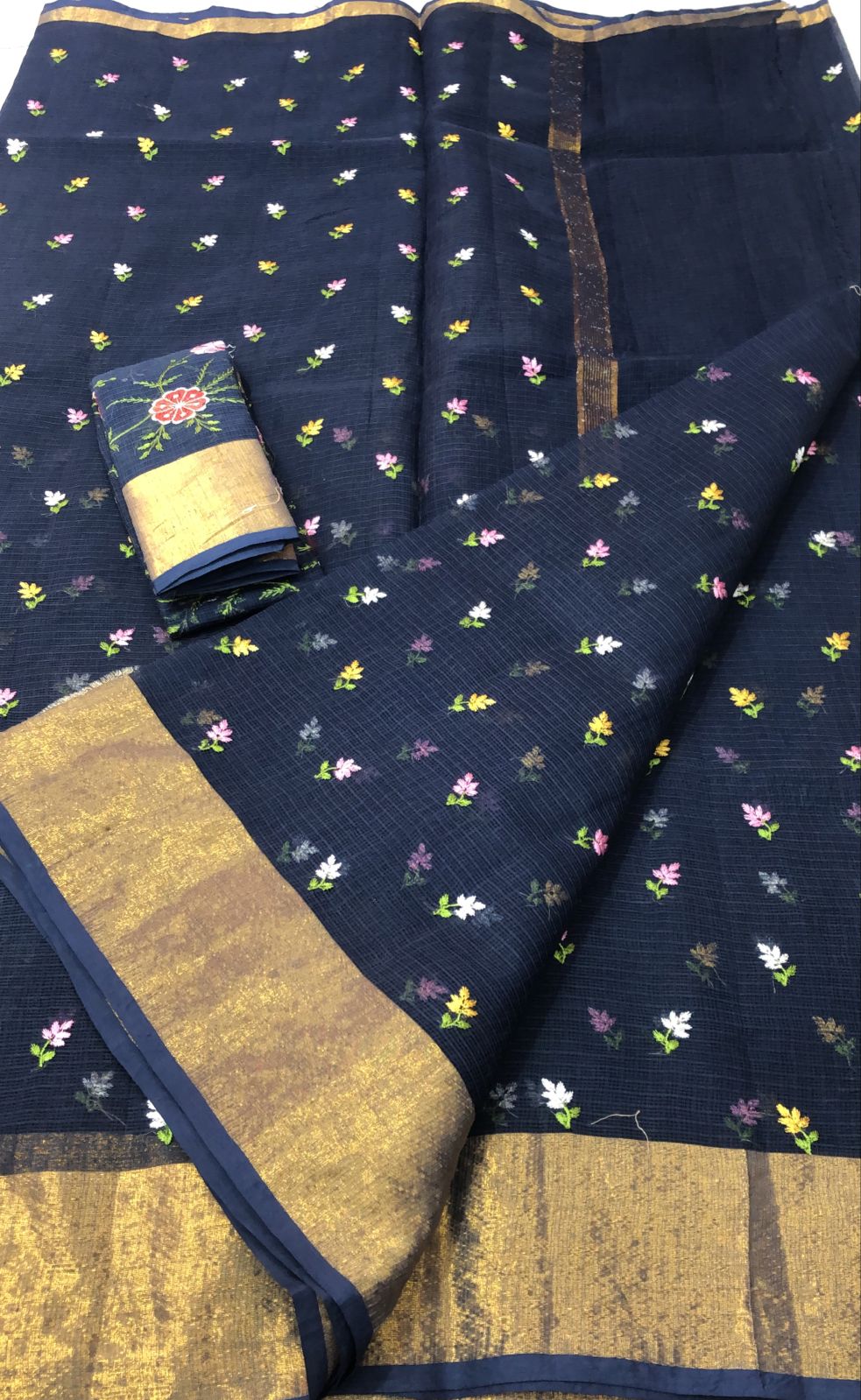 Pure Kota Doria Cotton Embroidery Saree