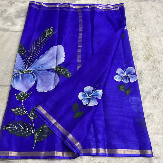 Kota Doria Pure Silk Brush Paint Saree
