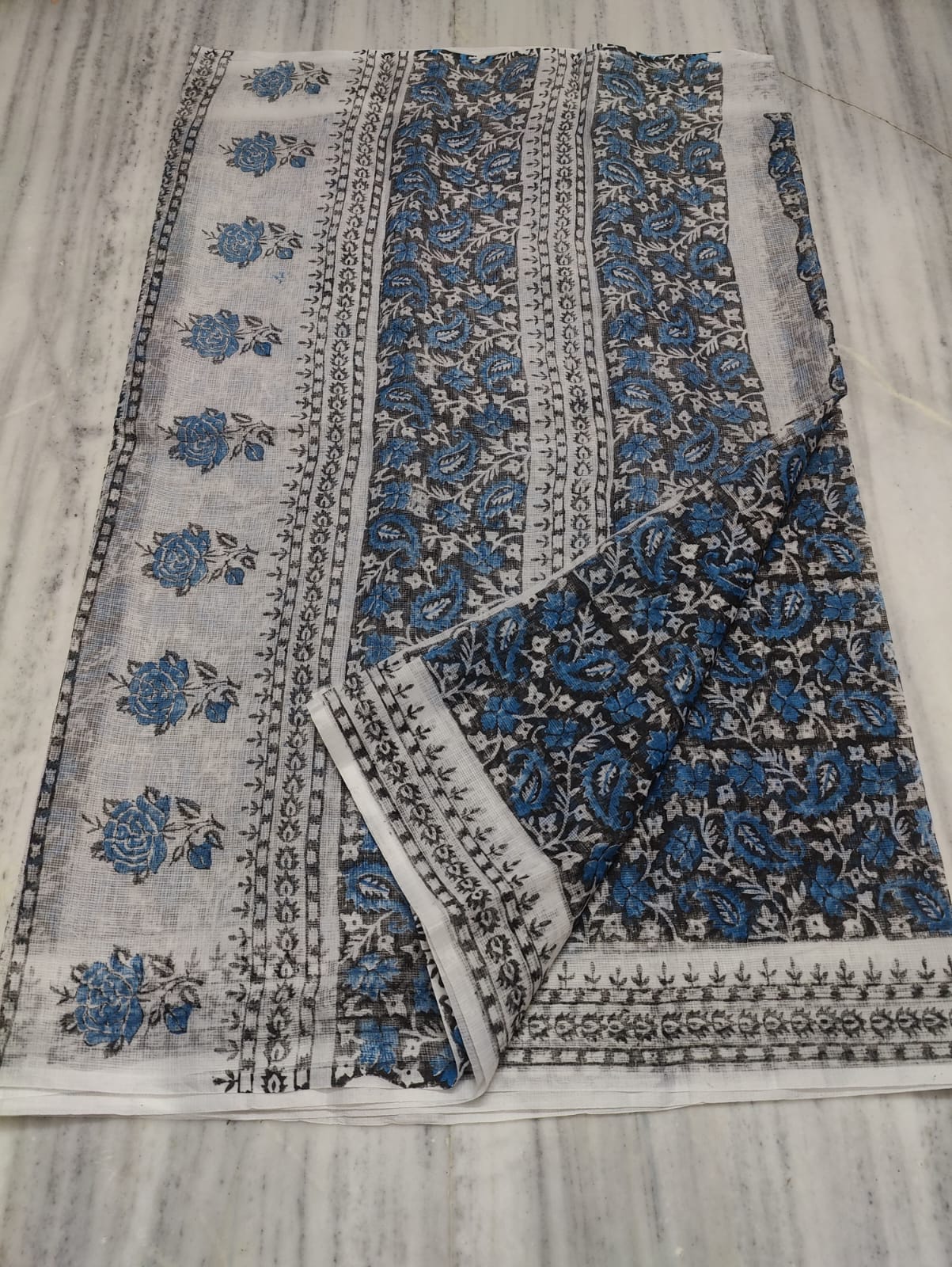 Kota Doria Hand Block Print Saree