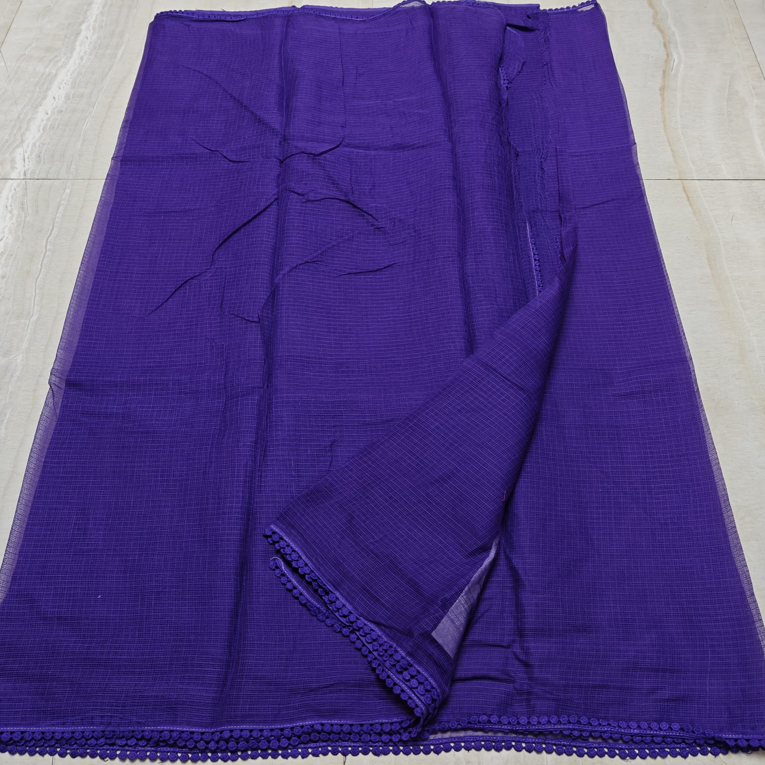 Kota Doria Saree with Crochet Lace