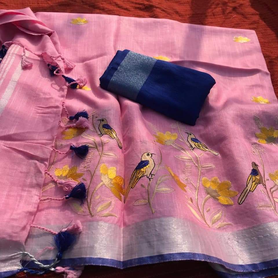 Linen by Linen Saree with Embroidery